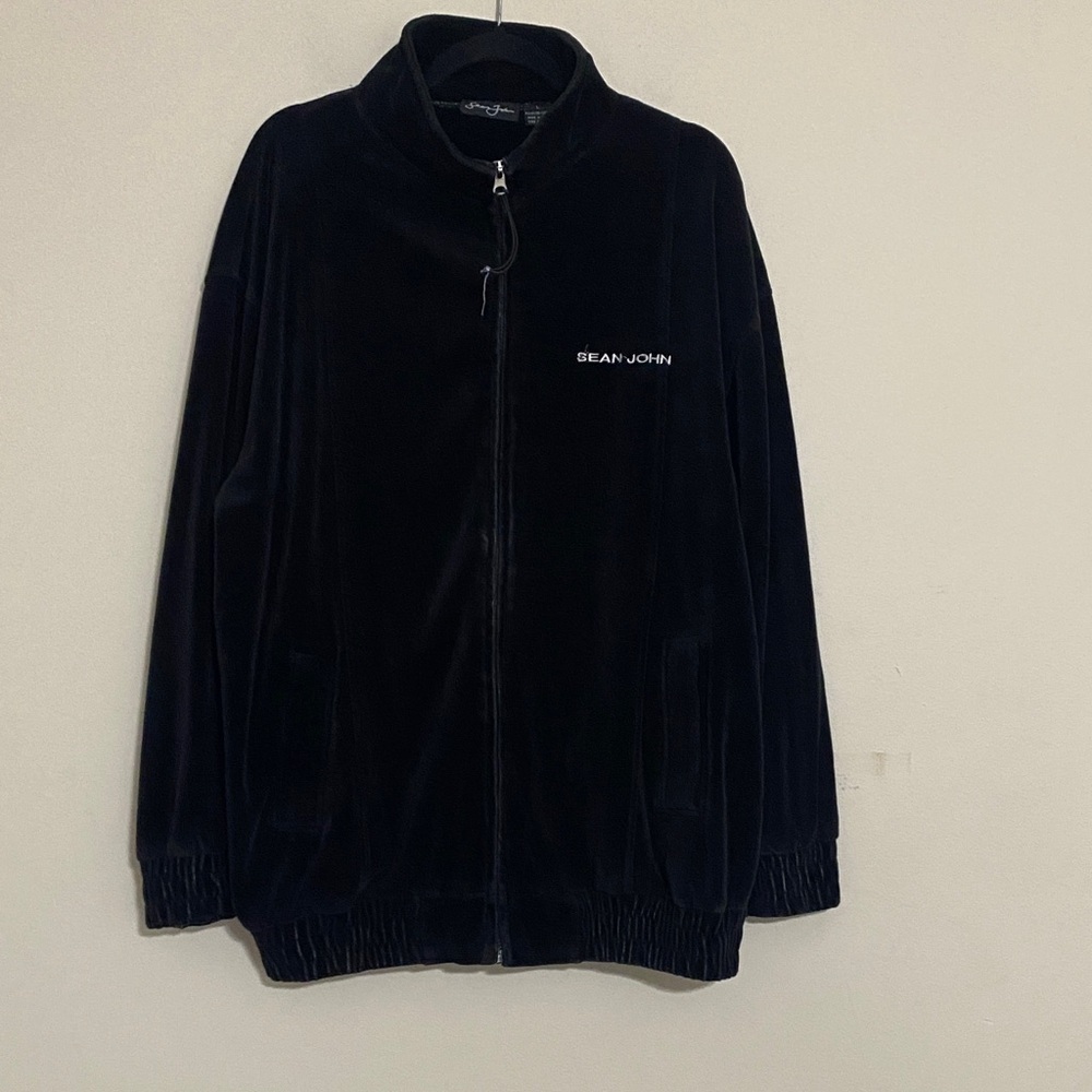 Sean John Dark Velour Zip-Up track Jacket men’s L full zip casual Y2K grandpa